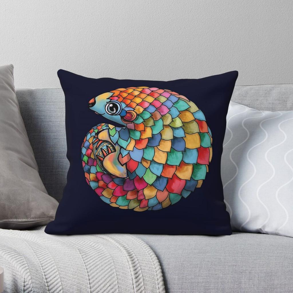 Rainbow Pangolin Endangered Species Square Pillowcase Polyester Linen Velvet Creative Zip Decor Pillow Case Sofa Cushion Case