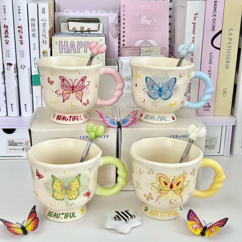 Birthday Gift for Girlfriends, Girl's Heart Butterfly Mug, High-value Ceramic Water Cup, Girl's Souvenir Gift Box.