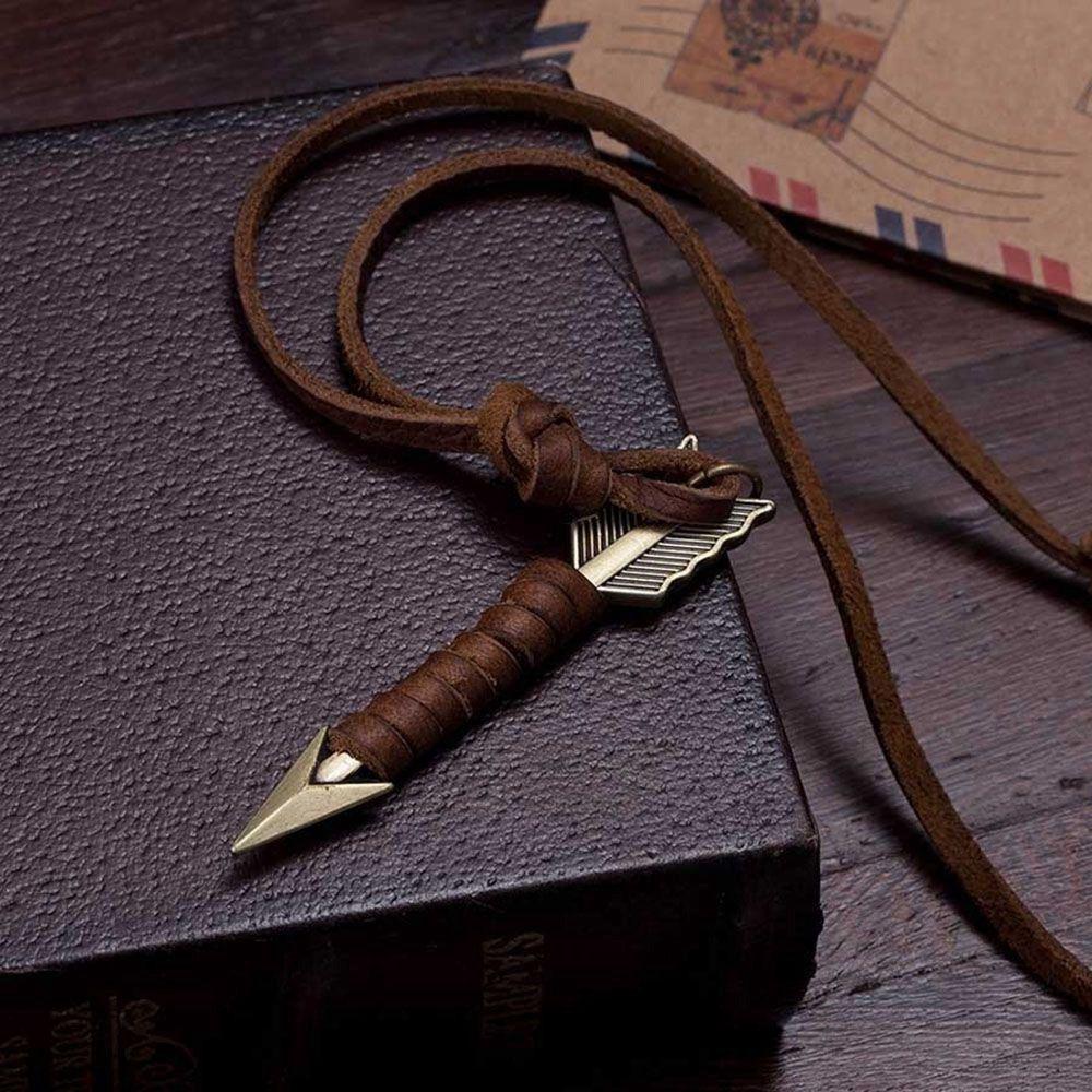 Fashion Handmade Vintage Choker Necklace Arrow Pendant Leather Chain