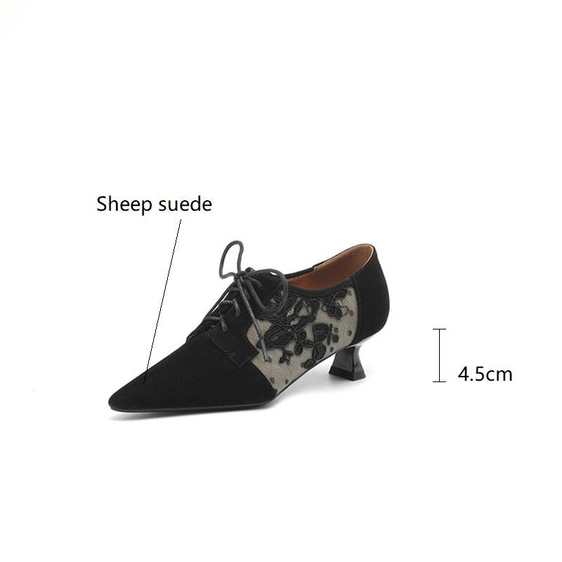Модные Новые Весенние Женские Туфли из Овчины Французские Ретро Туфли-лодочки с Острым Носком Женские Туфли-лоферы из Вышитой Сетки для Женщин Женские Туфли