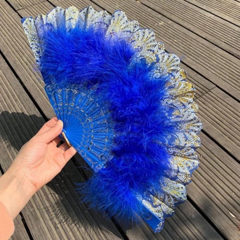 For Lolita Handmade with Pendant Dance Hand Fan Party Decor Feather Folding Fan Wedding Gift