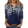 Жен. Футболка С принтом Пуговицы Рукав 3/4 Повседневные Выходные Мода Классический Классический V-образный вырез Обычный Верх