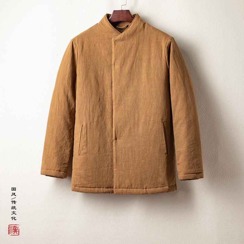 Мужская зимняя ретро китайская хлопковая куртка: Утолщенный Ханфу в Дзен-стиле для Чайных Церемоний.