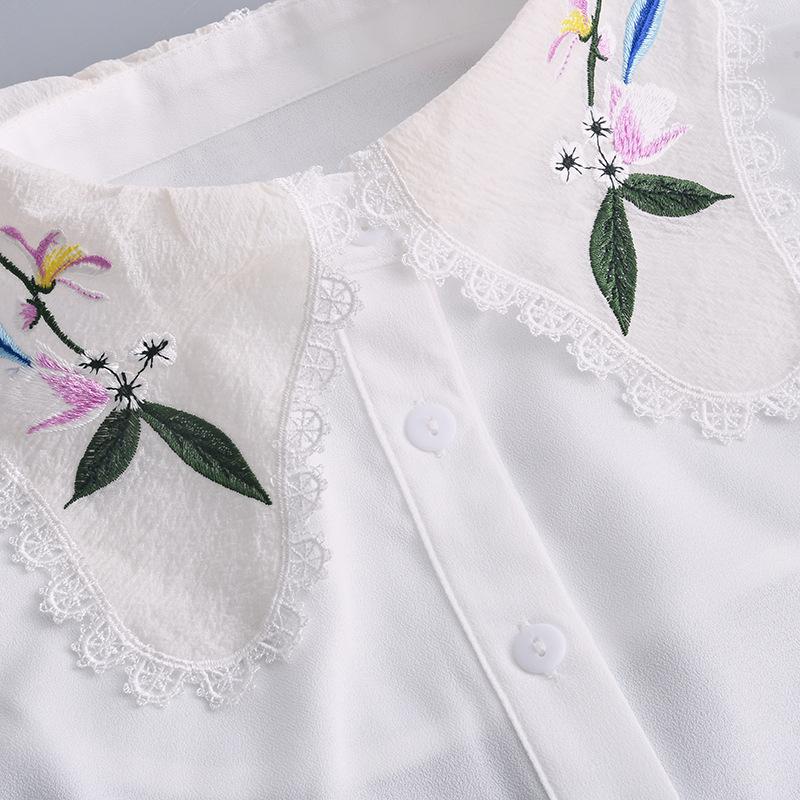Women Embroidery Floral Shirt Fake Collar Female Solid Detachable Lapel Shirt False Collar Blouse Half Shirt Tops Fuax Cols