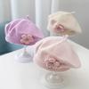 Korean Baby Beret Hat Flower Baby Knitted Hat New Artist Painter Caps  For Infant Girls