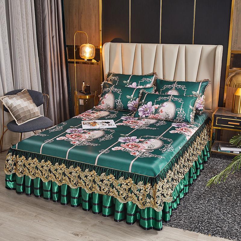 Роскошное моющееся ледяное мягкое постельное белье, кружевная юбка для кровати, живописные покрывала с вышивкой, королевский размер, складной крутой коврик