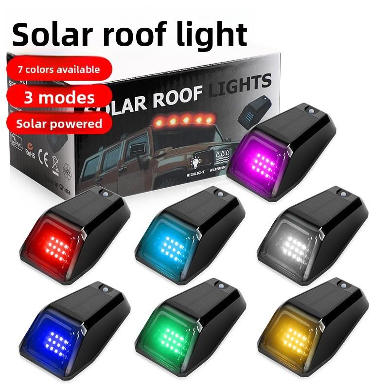 LED Solar Powered Cab Lights Punch-Free Wireless Truck Roof Lights Truck Pickup Warning Light for Pickup Trucks SUV Motorcycles