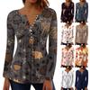 Women's Spring Autumn Pleated Button Down Collar Floral Print Long Sleeve Top