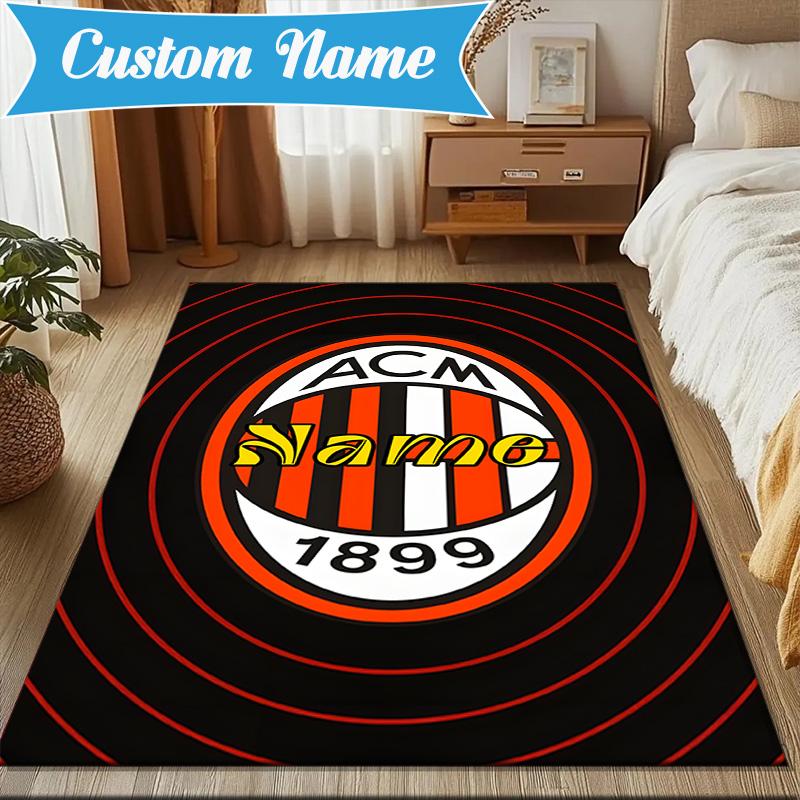 Custom Name Christmas AC Football Crest Rug Game Carpet, Floor Mat for Bedroom Living Room Entryway Rug, Home Decor Idea Gift for Christmas birthday