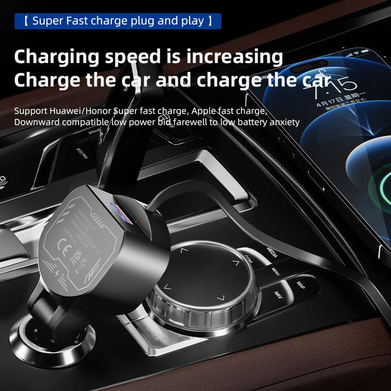 UYUXIO USB C Car Charger Adapter 66W Super Fast Charging with Retractable Cable for iPhone iPad Samsung Android Phones MacBook