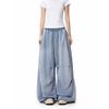 American Street Pleated Elastic Waist Wide-leg Jeans Women's Loose Casual Hiphop Drape Spring and Autumn Long Pants Tide
