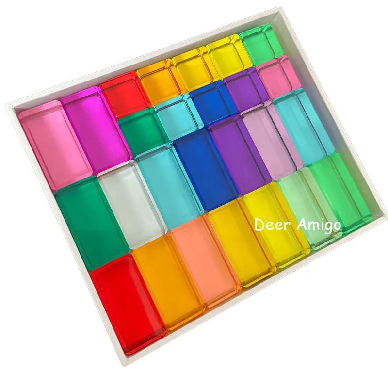 Lucent Cubes Building Blocks Stacking Toy Rainbow Translucent Cubes Acrylic Blocks Learning Color Sorting Toys for Children Gift