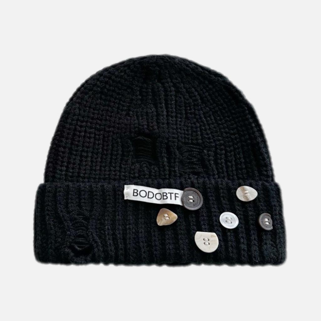 Осенне-зимняя вязаная шерстяная шапка мода Интернет знаменитости новый рваные пуговицы вязаный свитер шапка дорожная велосипедная шапка прилив