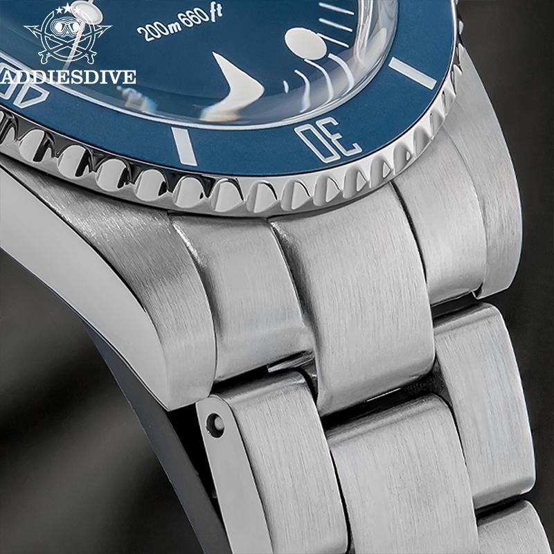 ADDIESDIVE AD2068 39mm Men Sport Watch Ceramic Bezel BGW9 Blue Luminous 20Bar Diving Date 316L Stainless Steel Quartz Watches