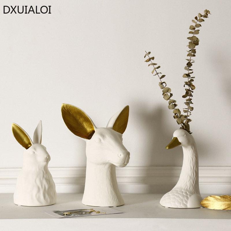 Керамическая ваза в виде головы кролика, горшки «Белый лебедь», фарфоровые фигурки цветов, вазы для гидропоники для свадеб, украшения дома, керамическая ваза