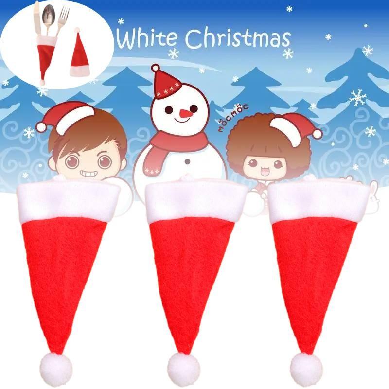 Рождественское украшение Мини шляпа Санты Плюшевый набор вилки и ножа для бутылок вина Оптом от производителя