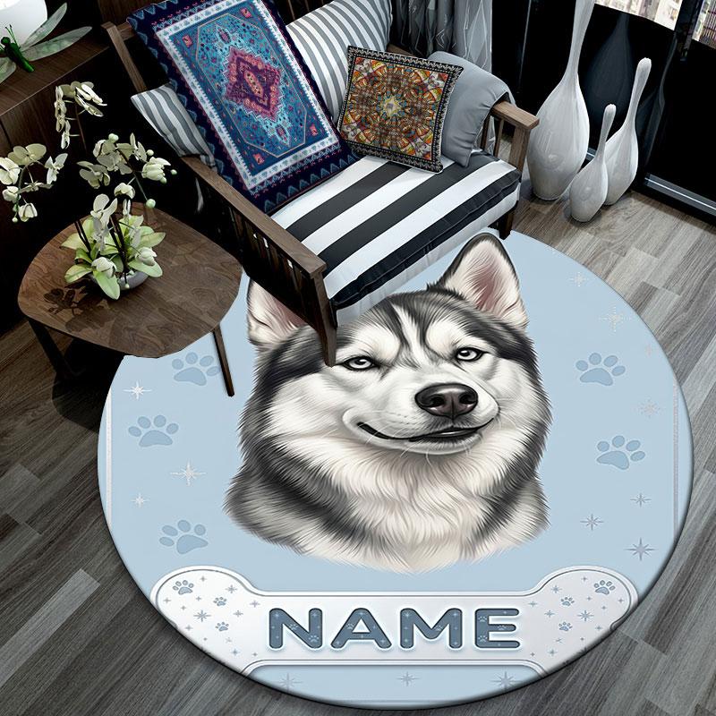 Custom Name,Cartoon Dog pattern round rug,Carpet Rug for Living Room Bedroom Playroom ,Non-slip Floor Mat,Holiday Gifts and Birthday Gifts.