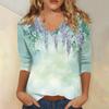 Женские топы, рубашка с рукавом три четверти, свободная повседневная рубашка с V-образным вырезом, футболка с цветочным принтом