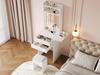 Small vanity table with adjustable LED lighting, incl. 1 stool, 2 drawers, two open compartments with 25cm foldable table top, White, 75x156x45 cm