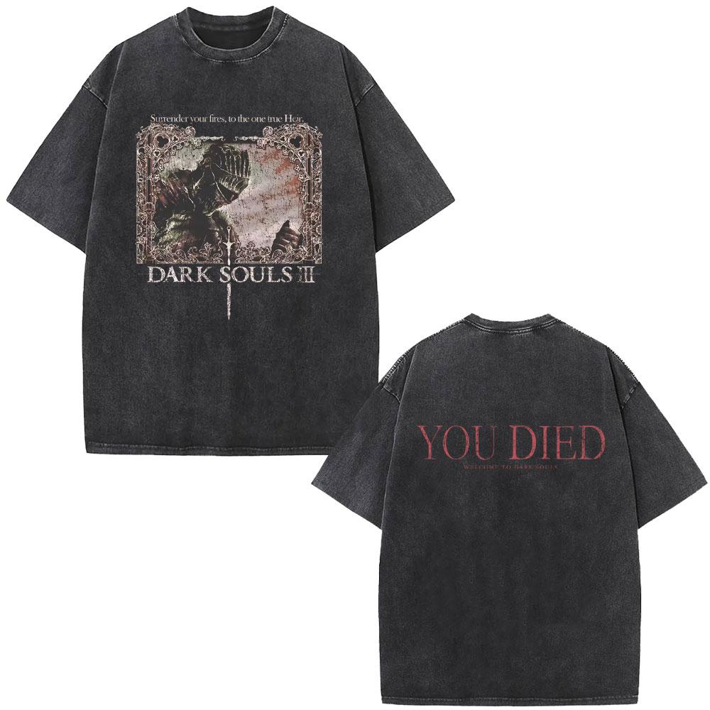 Washed Vintage Game Dark Souls Prepare To Die Graphic Tshirt Men Women s Gothic Rock Tshirts Mens Punk Oversized T Shirts