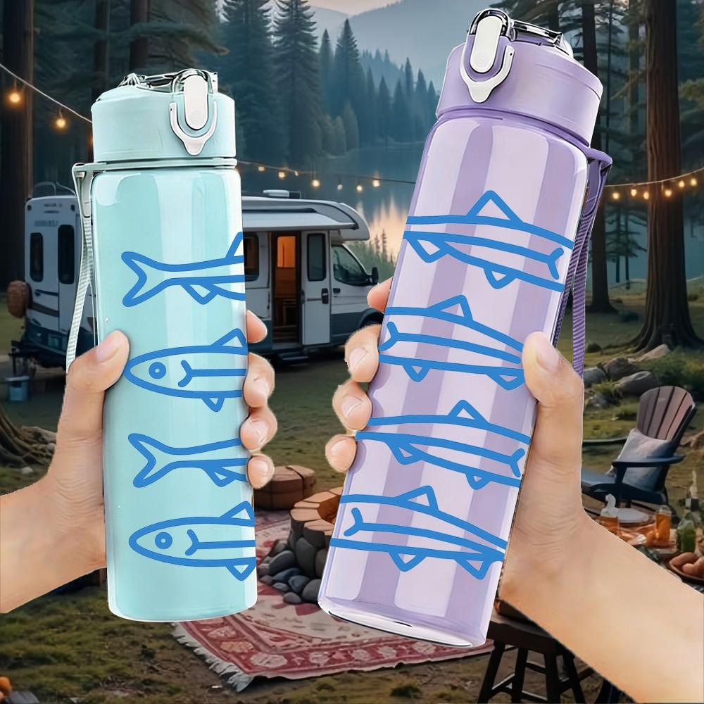 1PC Four Blue Fish Repeat Layout 750ml Color Plastic Sports Water Bottle Leakproof Flip Straw Lid For Sports Office Home Use