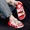 New Two-tone Double Buckle Strap Women Slides Non-slip Thick EVA Platform Casual Indoor Outdoor Slippers