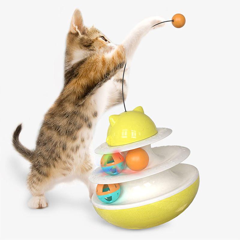 Interactive Tumbler Stick Toy for Cats and Dogs with Puzzle Exercise Slow Feeder Double Track Glowing Ball