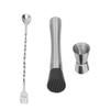 Stainless Steel Cocktail Jigger Muddler Stirring Spoon Set Bar Bartender Accessory