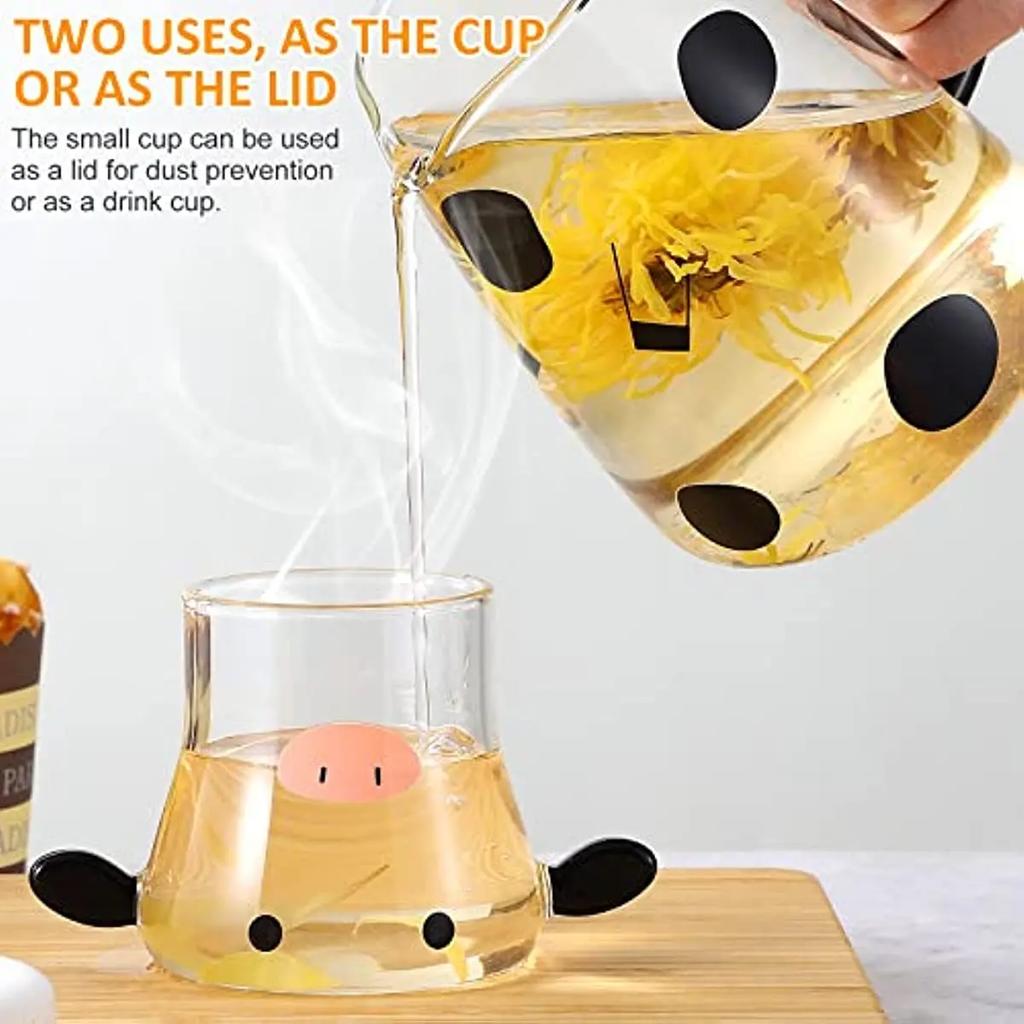 1/2PC 550ml Borosilicate Glass Cow Cold Kettle Set Transparent Water Carafe With Cup Cartoon Coffee Teapot Milk Juice Pitcher