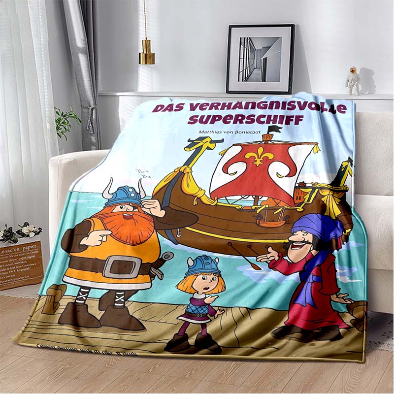 Vickie The Viking Cartoon Print Flannel Throw Blanket Soft Warm Sofa Bed Cover For Kids Bedroom Living Room Home Decor Gift