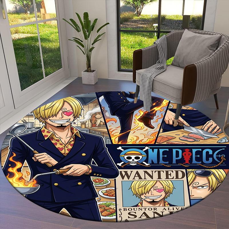 One Piece Poster Round Area Rug Carpet Rug For Living Room Bedroom Sofa Playroom Decor Nonslip Floor Mat