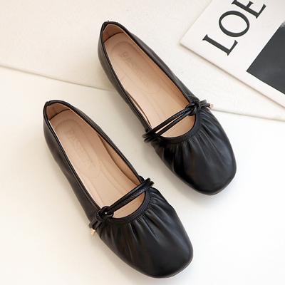 2024 Женские балетки из искусственной кожи, женские туфли Мэри Джейн, плиссированные неглубокие мокасины, модные женские туфли-лодочки без застежек, мокасины