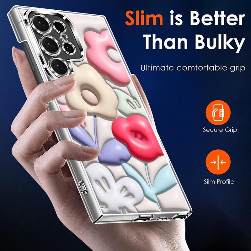 Для Samsung S24 S22 Ultra Plus S23 S21 S20 Fe A55 A35 A25 A15 A54 A34 A53 5g Рельефная картина маслом с цветочным узором Противоударный жесткий тонкий чехол для ПК