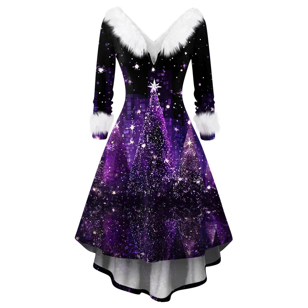 Женское модное повседневное приталенное платье с рождественским принтом для вечеринки с длинными рукавами