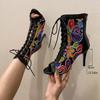 2025 внешняя торговля новый европейский и американский стиль змеиный принт леопардовый принт с открытым носком шнуровка спереди боковая молния тонкий каблук высокий каблук сандалии женские