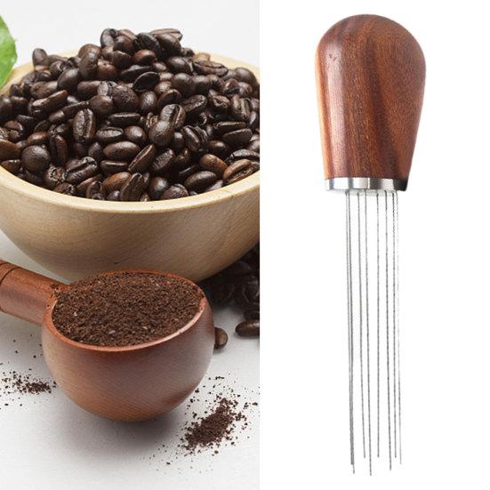 Инструмент для раздачи эспрессо с держателем, нержавеющая сталь 304, 8 игл, ручка из натурального дерева, порошок кофе эспрессо