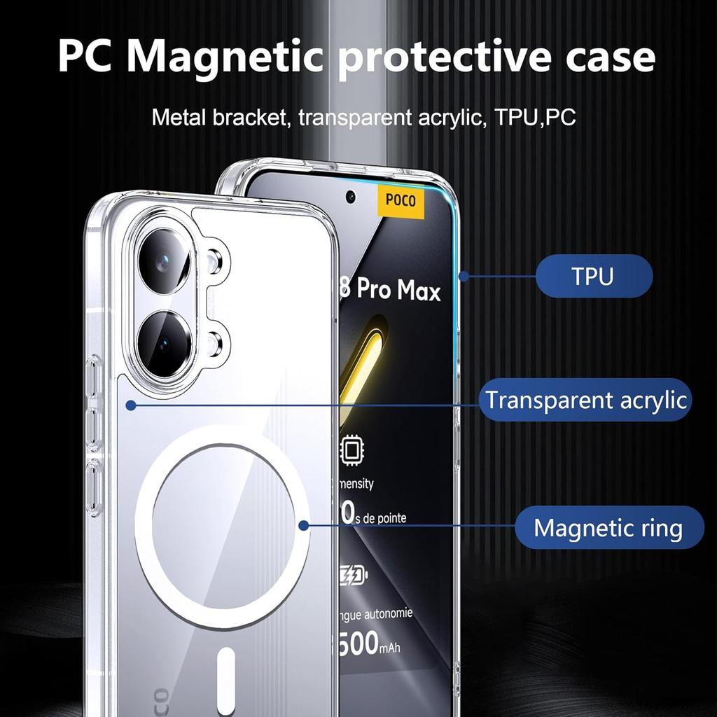 Ударопрочный Магнитный Чехол с Беспроводной Зарядкой для Xiaomi Poco X8 Pro Max PocoX8ProMax PocoX8Pro 5G Прозрачная Задняя Крышка Чехол для Телефона
