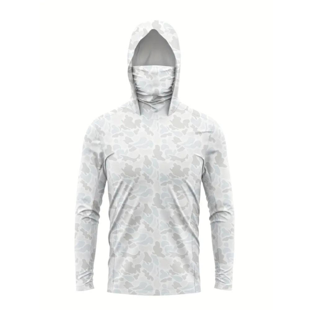 Camouflage long-sleeved fishing suit quick-drying breathable luya fishing suit outdoor dust mask hoodie ice silk feeling