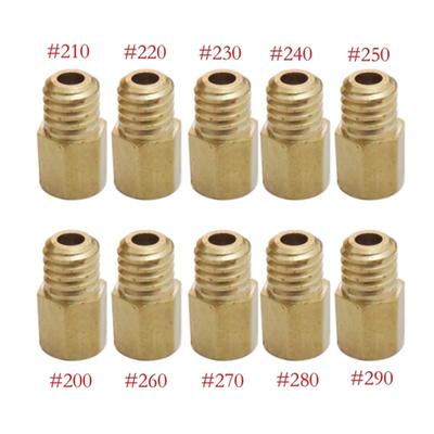 10 шт. главное сопло карбюратора шестигранного типа для MIKUNI VM/TM/TMX Carbs Main Jet #200 #210 #220 #230 #240 #250 #260 #270 #280
