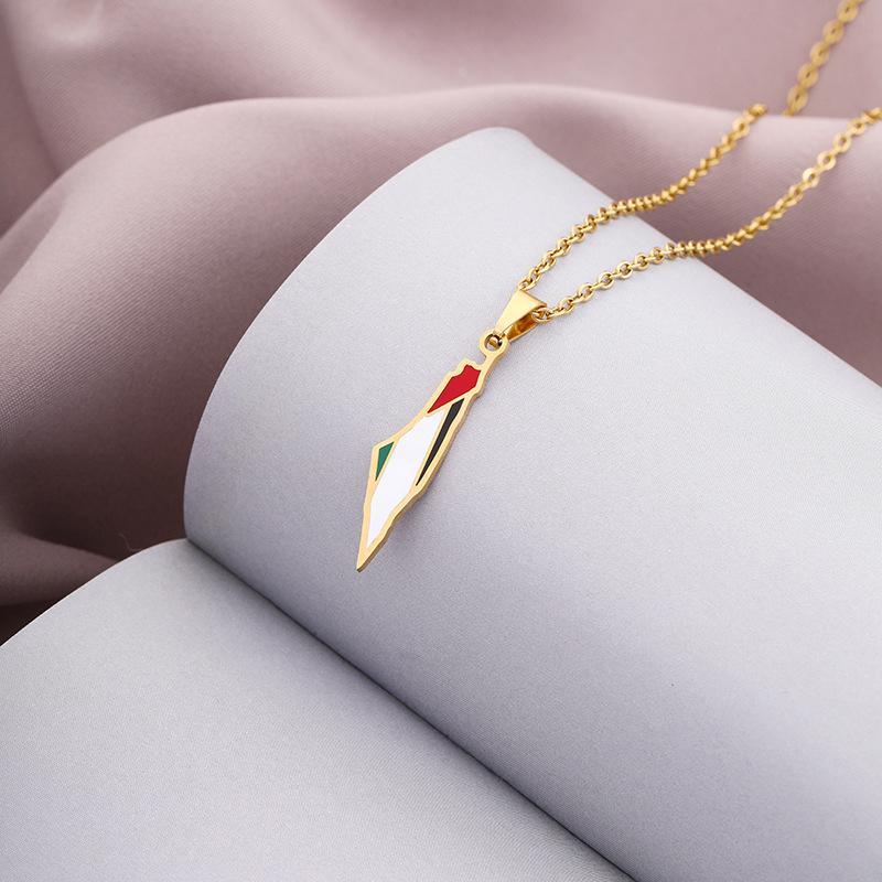 Israel Palestine Map Pendant Necklace For Women Men Arabic African Jamaica Stainless Steel Gold Color Chain Necklaces Jewelry