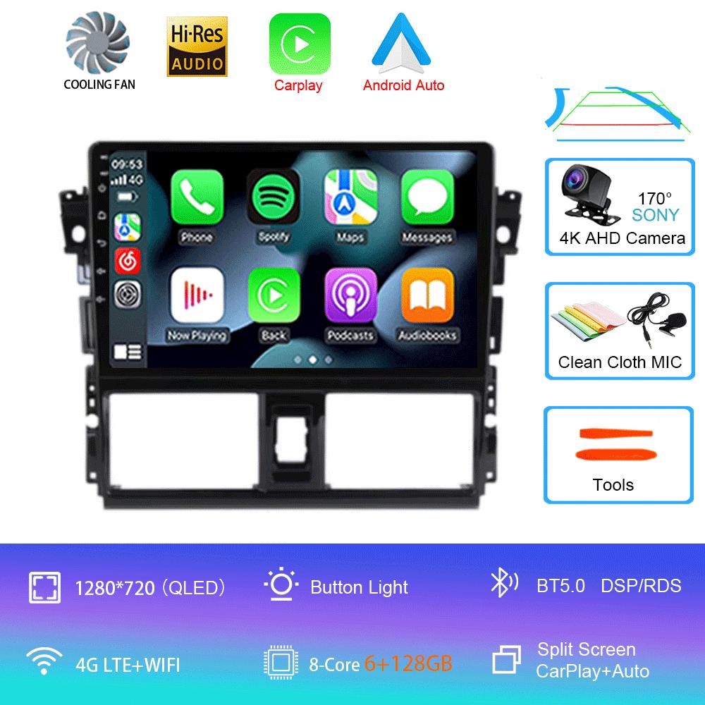 Для Toyota Vios Yaris 2013 2014 2015 2016 Автомагнитола Android 14 Carplay Auto Мультимедийный Видеоплеер GPS Навигация 2din Стерео