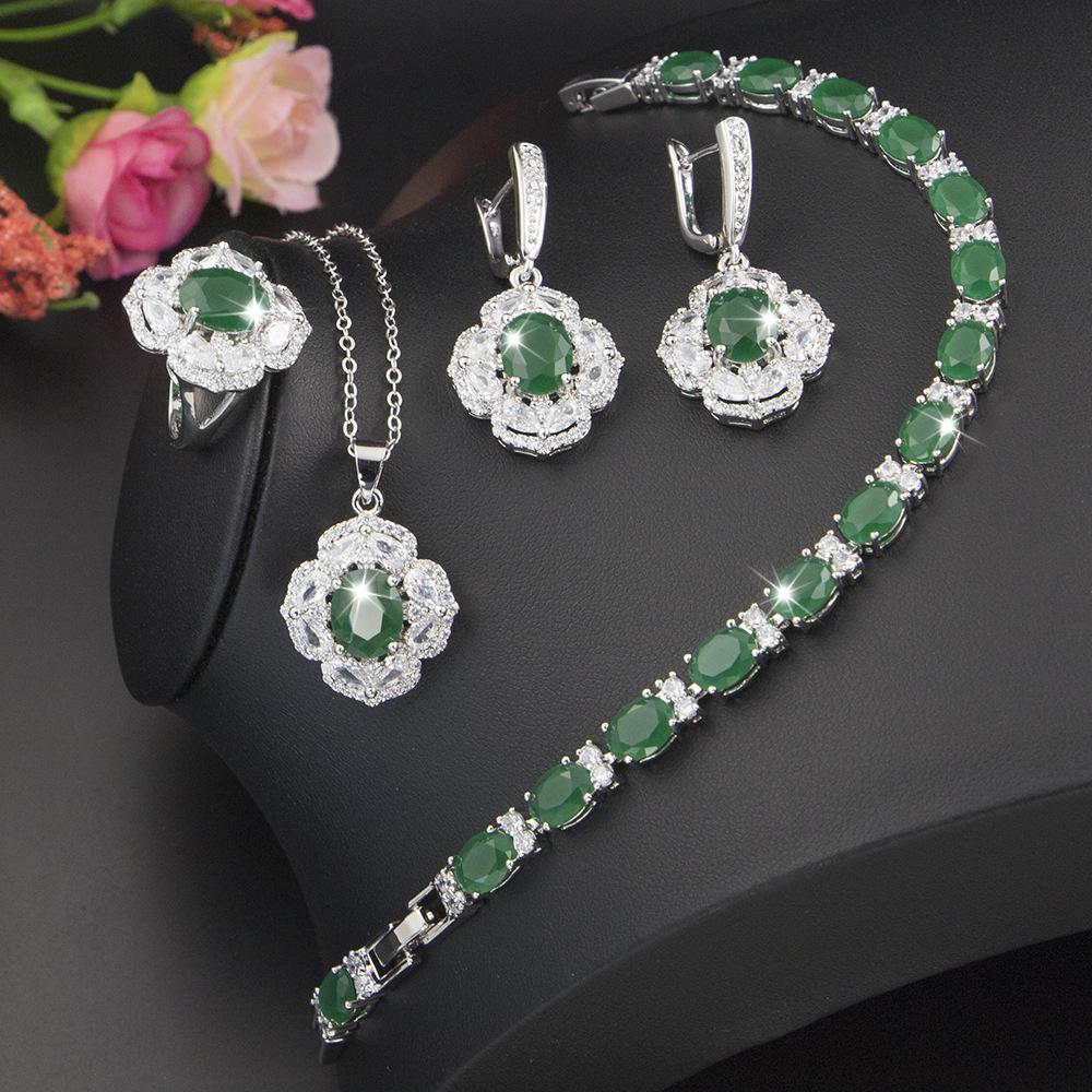 Zircon Set, Women'S Jewelry Three-Piece Set, Multi-Color Optional, Necklace, Earrings, Ring, Bracelet, Jewelry Set.