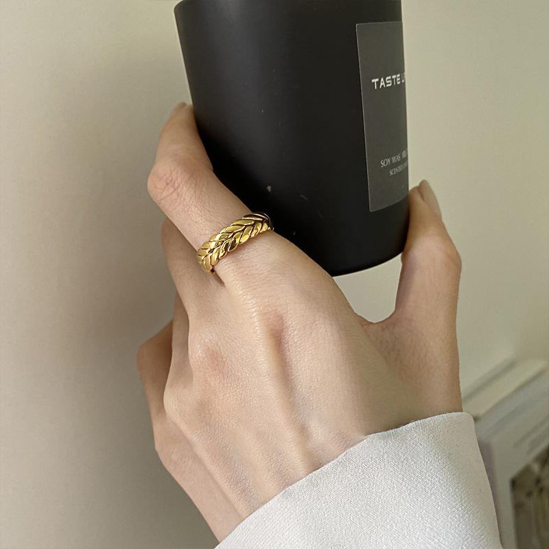 Кольцо в корейском стиле, золотое, с плетением в виде пшеничного колоса, с модным дизайном - издание 2025 года