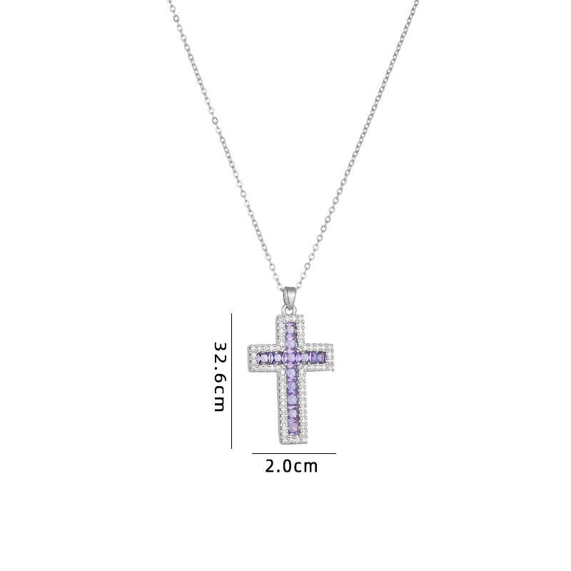 Stainless Steel Plated Pendant Necklace Women With Crystal Zircon Cross Charm Fashion Minimalist Locket Chain Jewelry