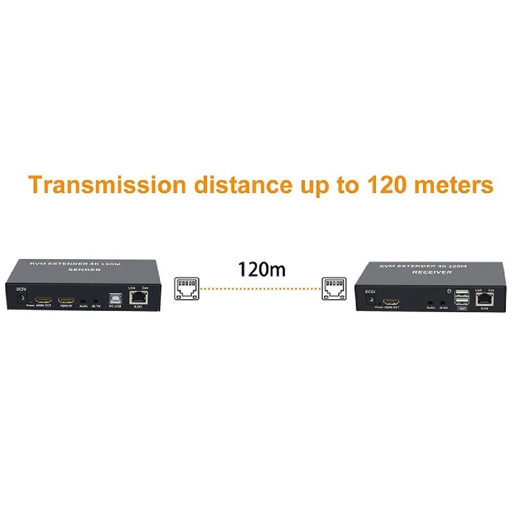4K 120m HDMI KVM Extender Via Cat5e Cat6 Rj45 Ethernet Cable Video Converter Transmitter and Receiver Support USB Keyboard Mouse