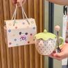 Girl's Heart Cute Strawberry Ceramic Cup Couple Mug with Lid for Girlfriend Birthday Gift Souvenir Gift Box