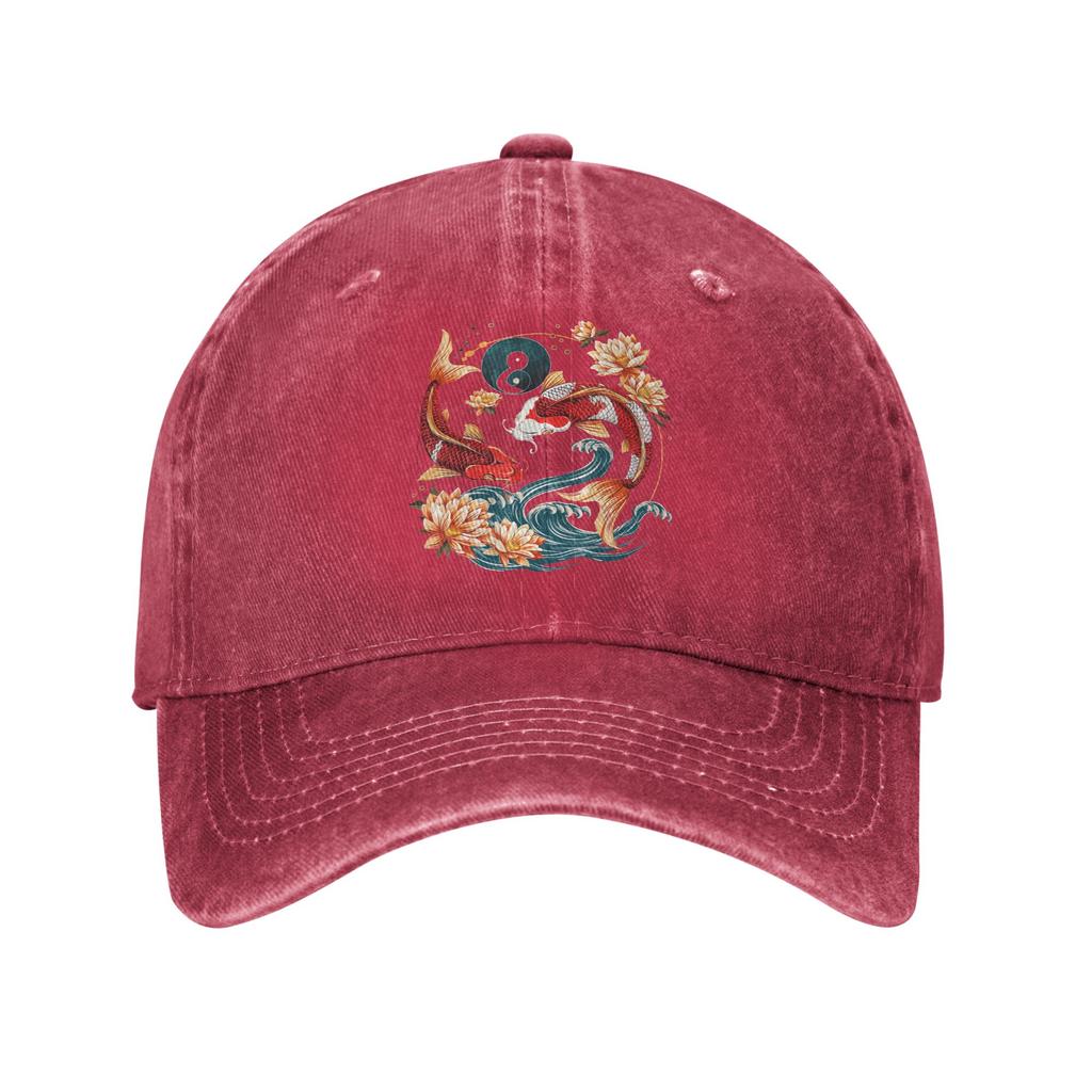 Japanese Koi Fish Lotus Flowers Baseball Caps Vintage Distressed Cotton  Sun Cap Unisex Outdoor Workouts Adjustable Fit Hats Cap