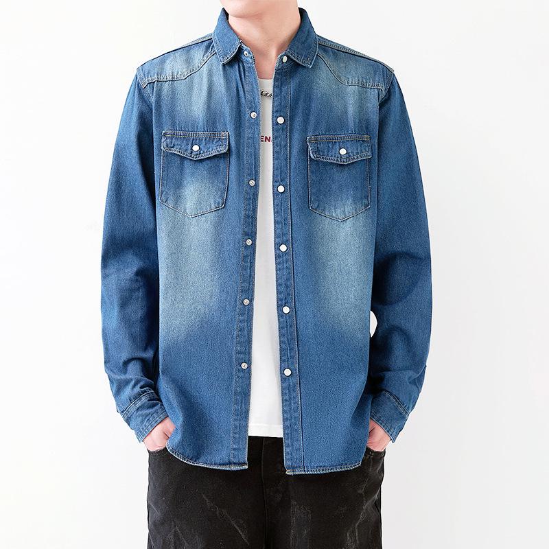 Весна/осень 2023 г. Мужская облегающая джинсовая куртка-рубашка в корейском стиле с длинными рукавами