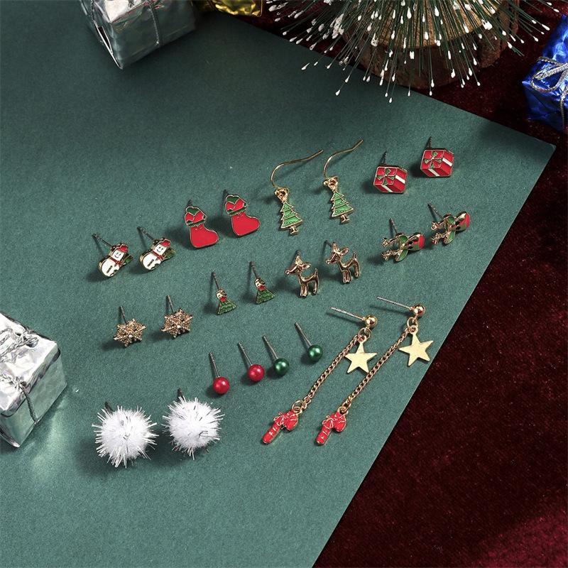 Набор из 24 пар рождественских серег для женщин, маленькие блестящие серьги с цирконом в виде рождественской елки, Санта-Клауса, снежинок, праздничные ювелирные аксессуары в подарок