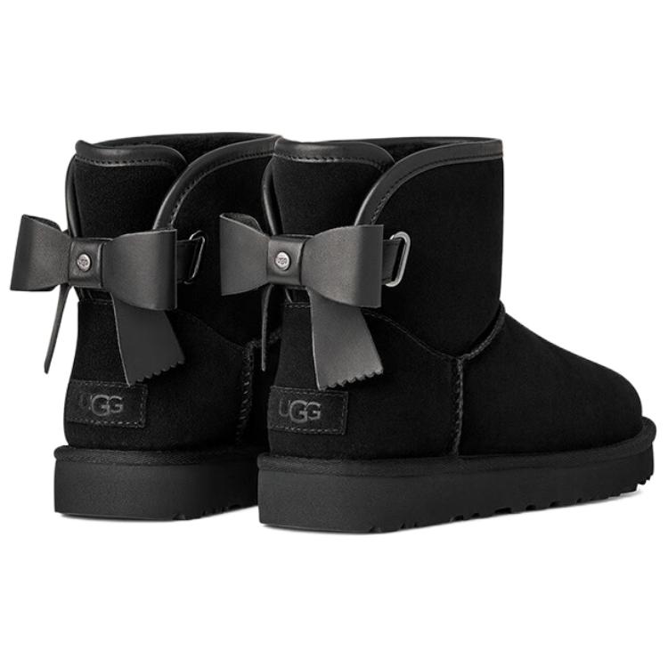 UGG Ультра Мини Бейли Кожаный Бант Удобные Простые Зимние Ботинки Женские ботинки Черный 1174494-BLK